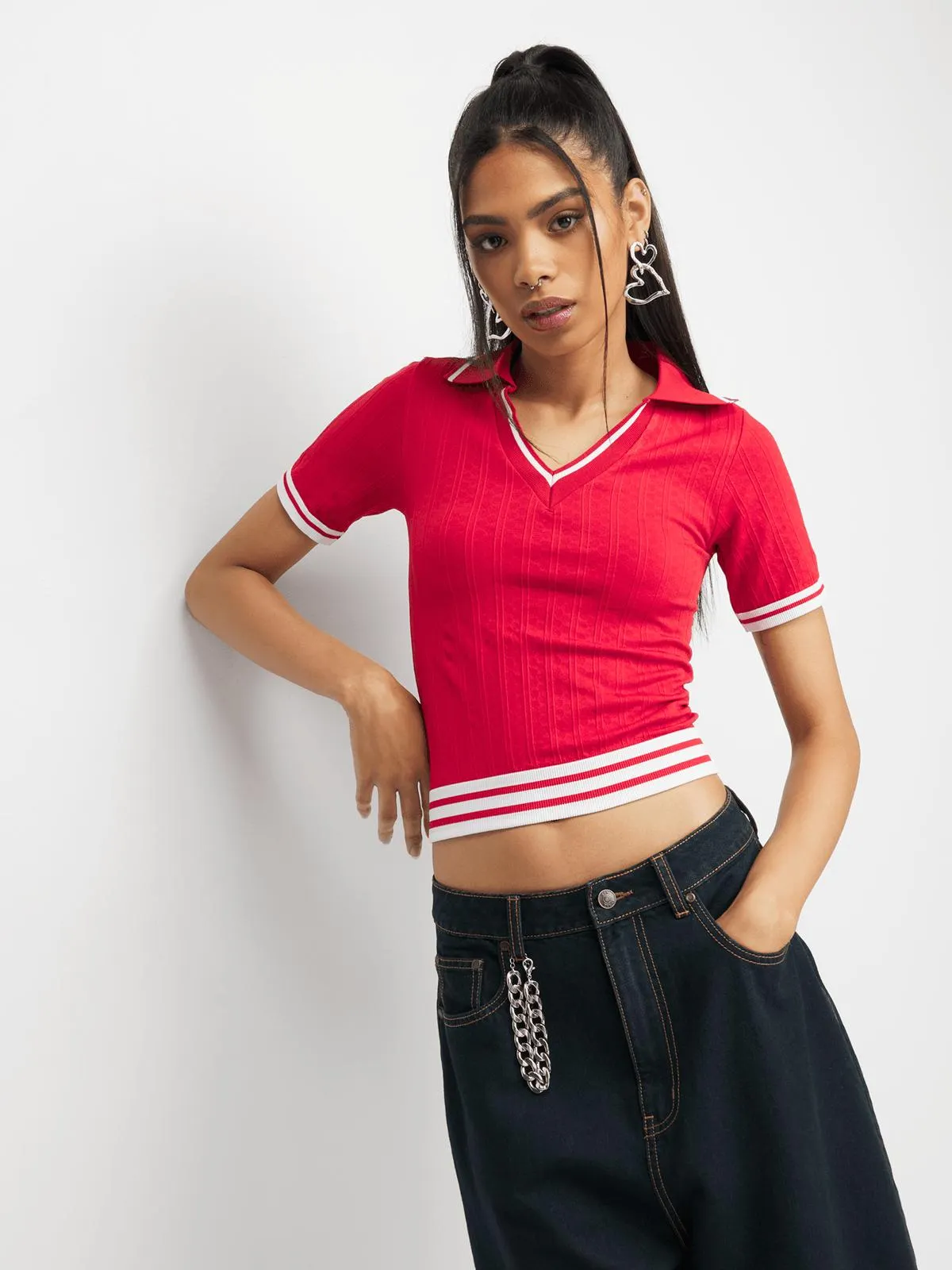 The FIX Women's Red Jonny Collar Top