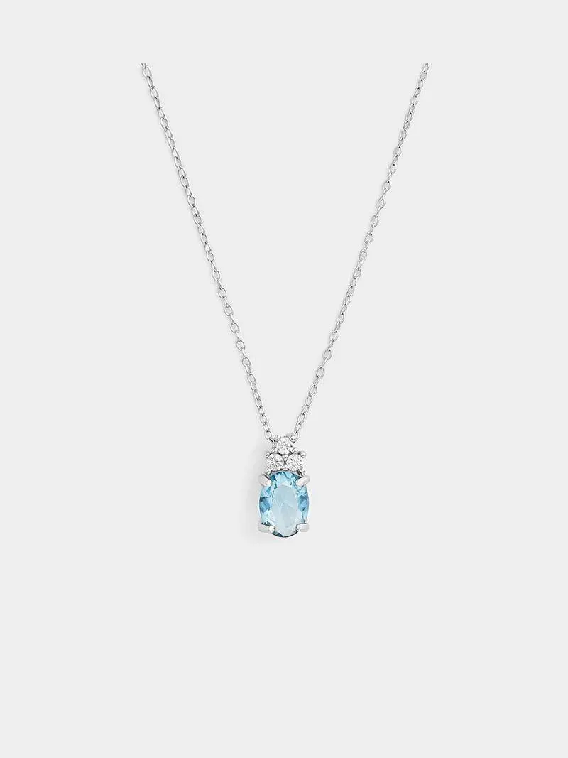 Sterling Silver Aquamarine Cubic Zirconia Oval Trio Pendant