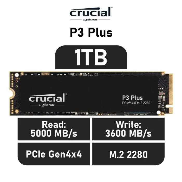Crucial P3 Plus 1TB PCIe Gen4x4 CT1000P3PSSD8 M.2 2280 Solid State Drive