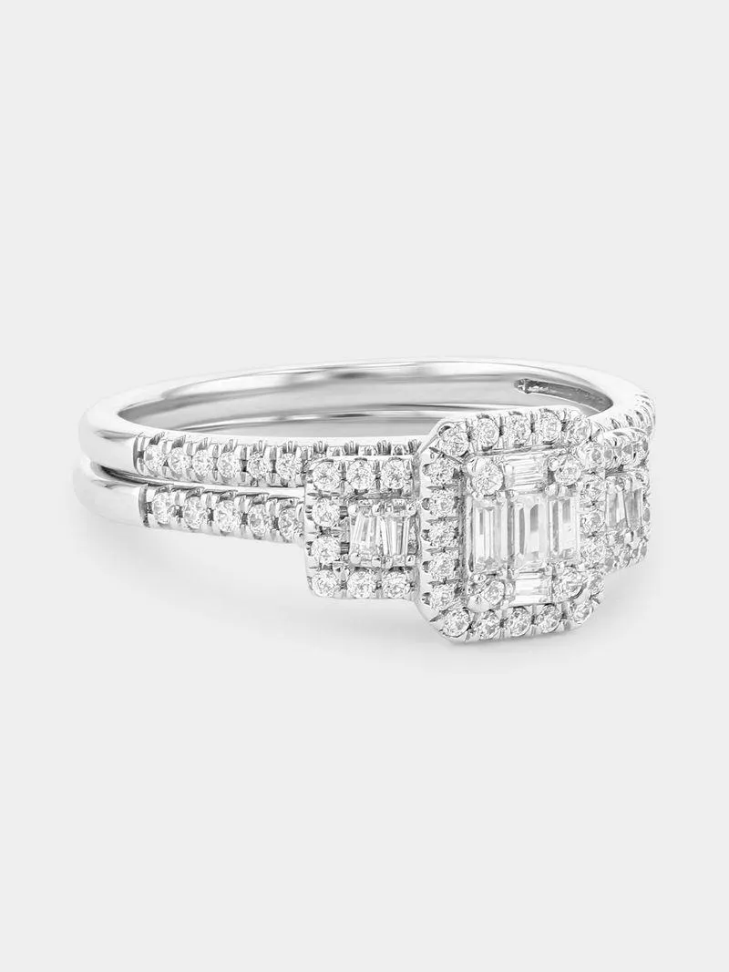 White Gold 0.50ct Diamond Baguette & Round Trilogy Ring