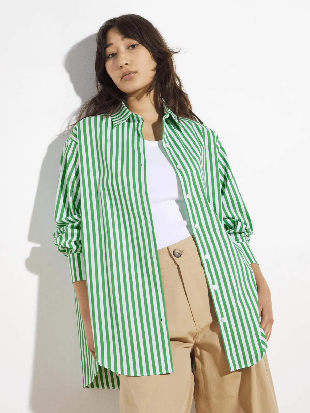 Women's Canvas Oversized Striped Shirt