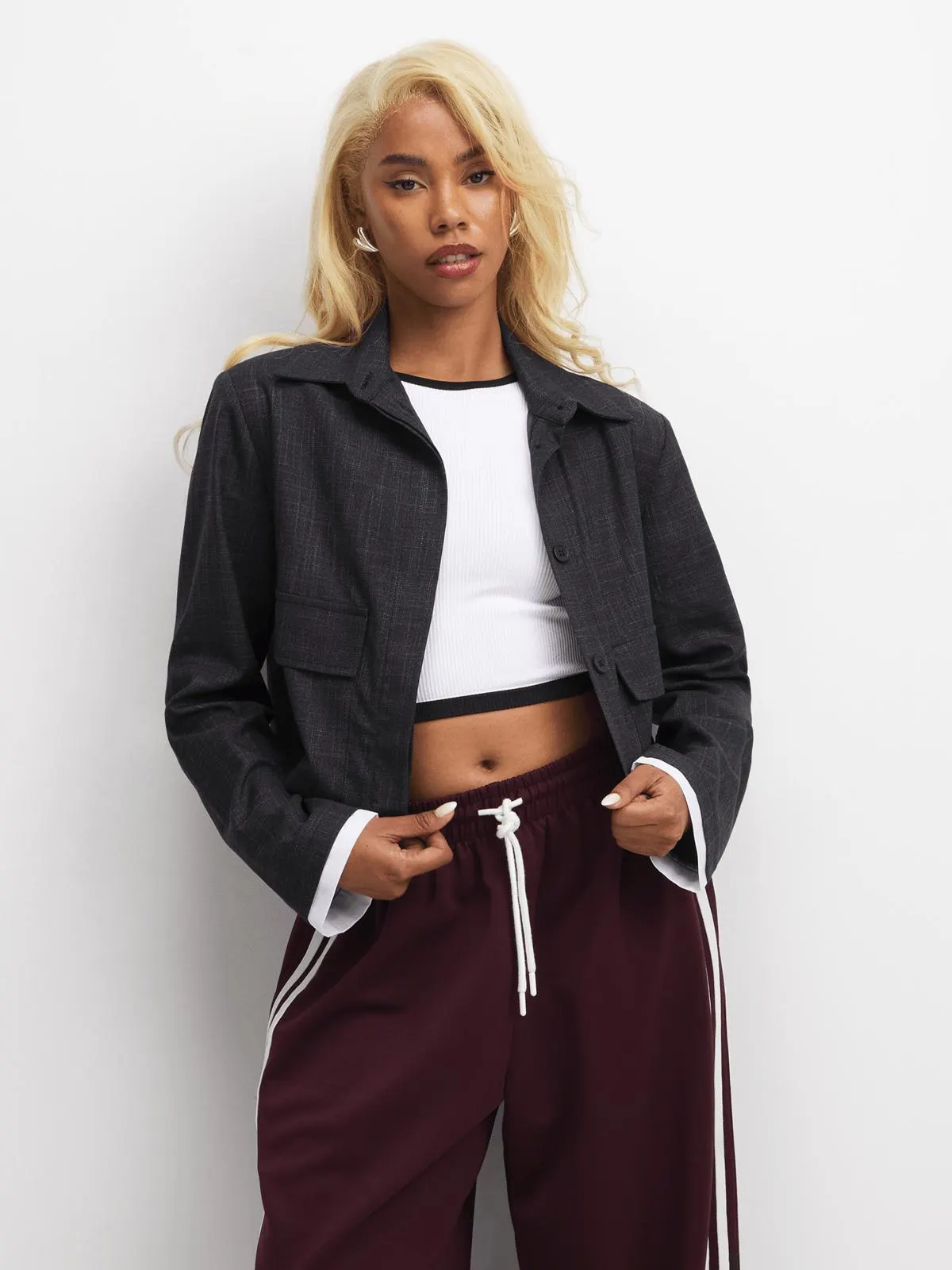 W Tailored Cross hatch Lined Hybrid Blazer