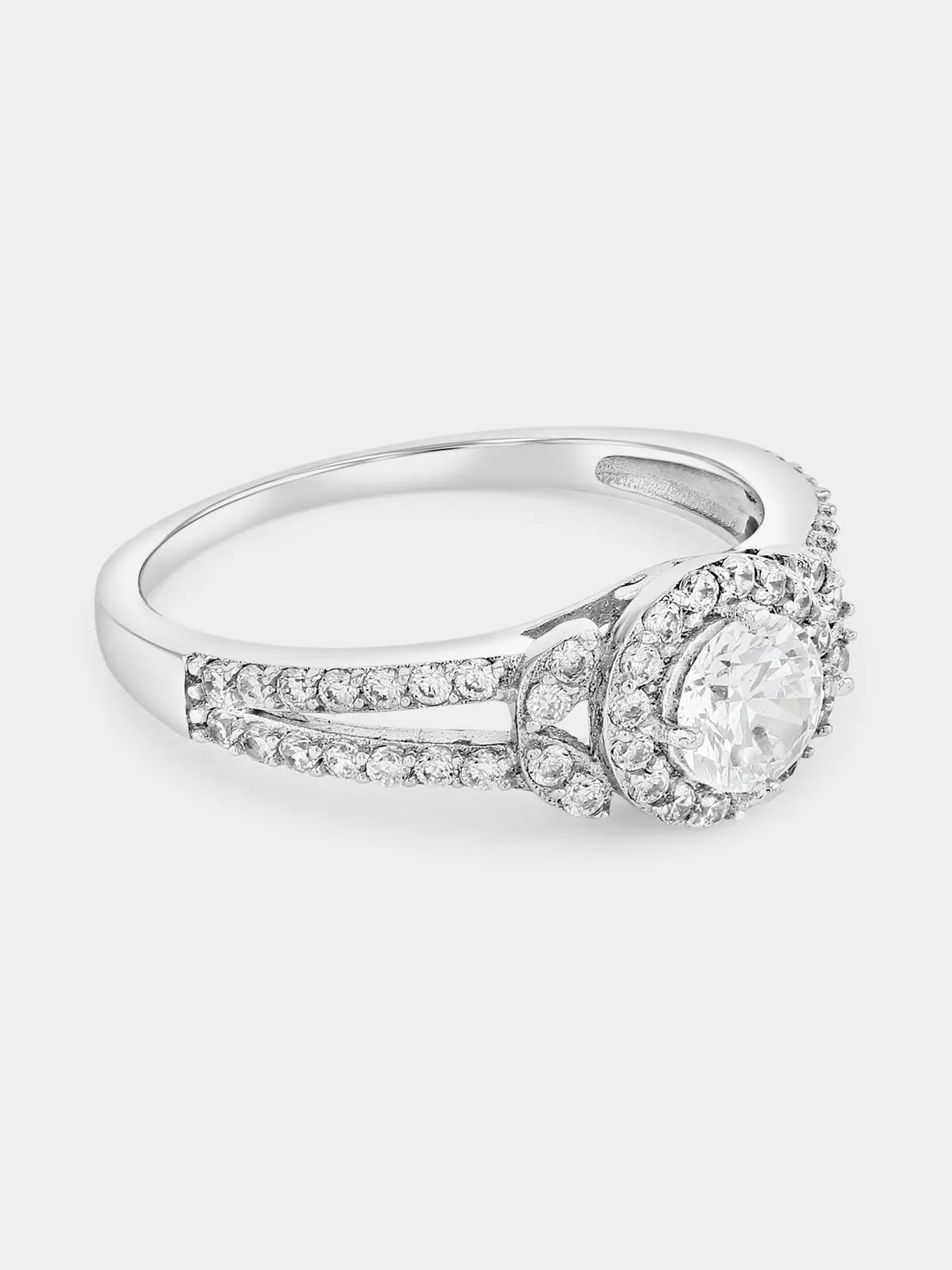 Sterling Silver Cubic Zirconia Leaf Embrace Solitaire Ring