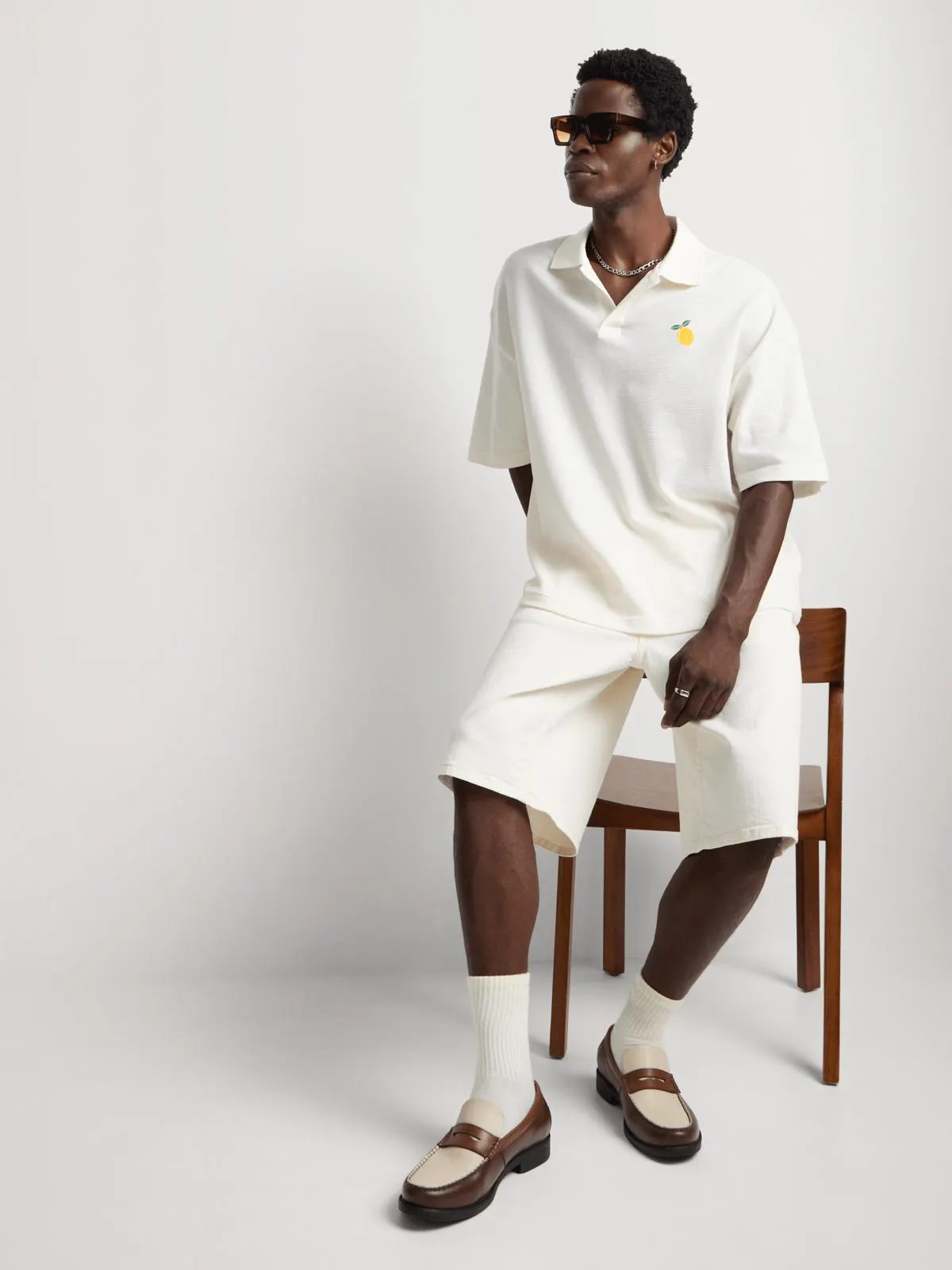 Markham Men's Boxy Fit Ecru Graphic Golfer