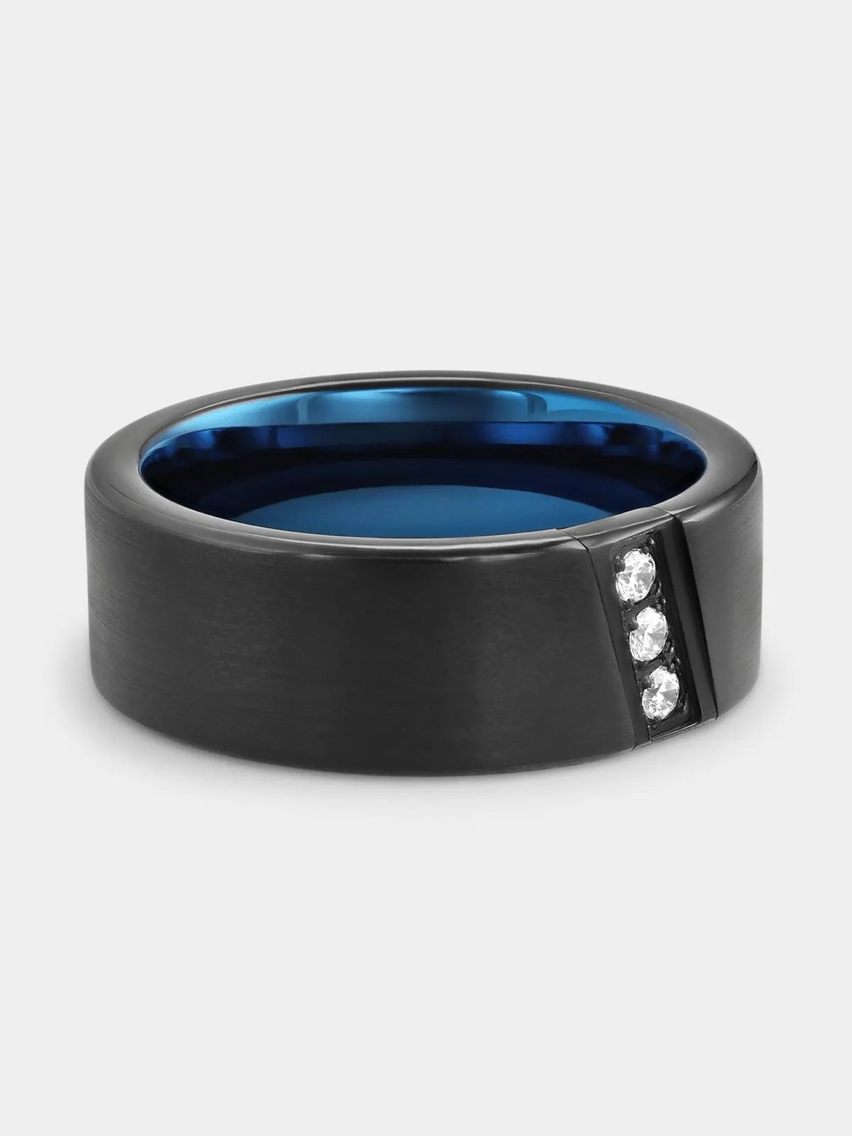 Black Plated Tungsten Lab Grown Diamond Diagonal Trio Ring