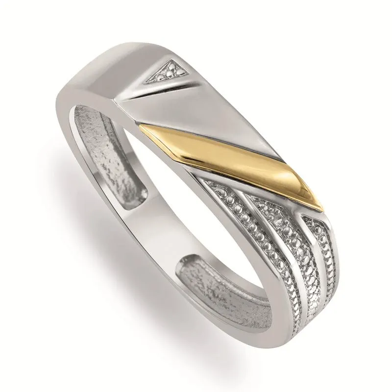 Yellow Gold & Sterling Silver Diamond Men's Dress Ring