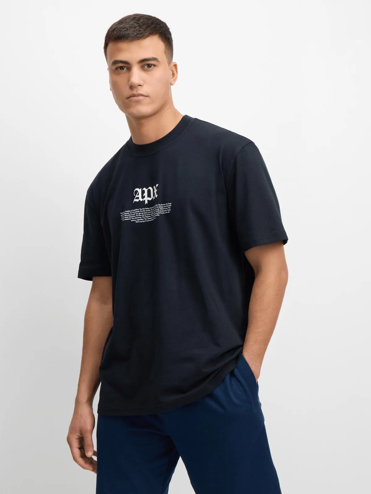Mens APX Gothic Font Graphic Black Tee