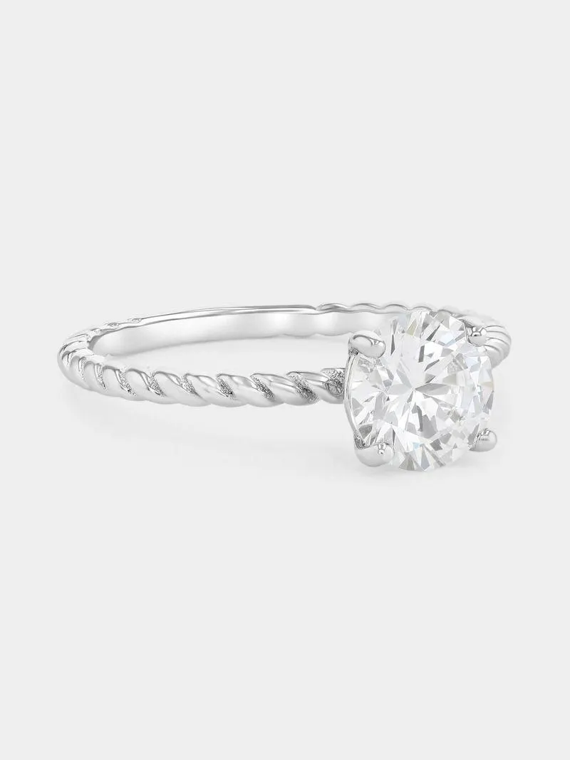 Sterling Silver Cubic Zirconia Round Solitaire Rope Ring