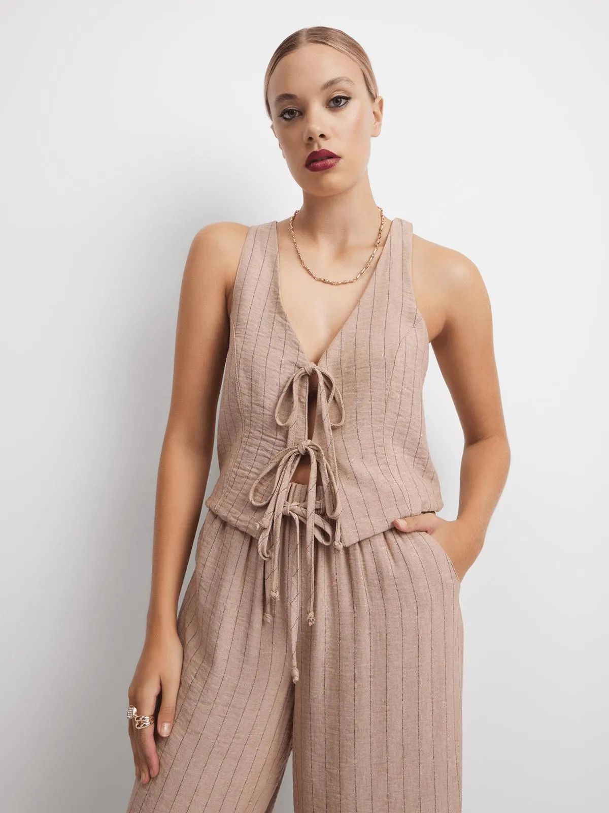 Women's Brown Co-Ord Waistcoat With Front Ties