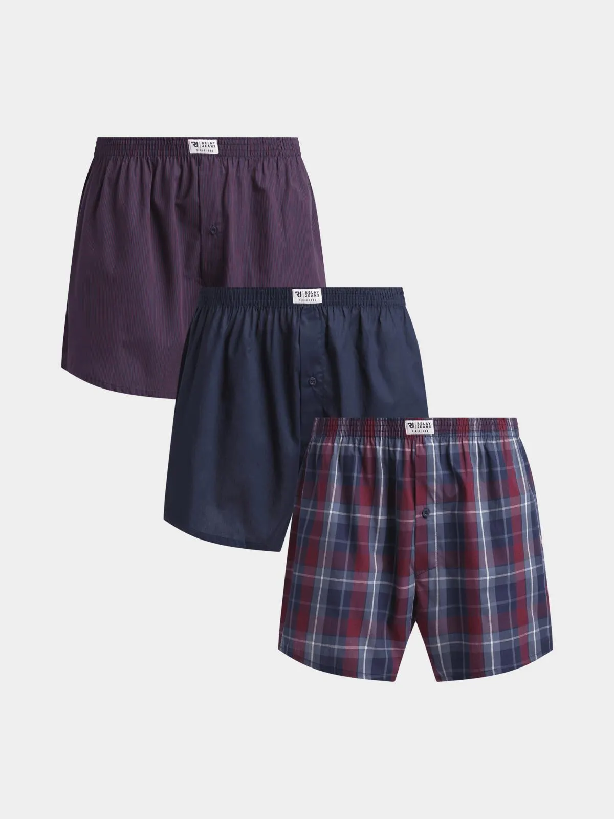 Relay Jeans Men's 3 Pack Check Wonen Burgundy/Navy Boxers