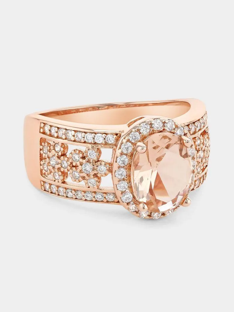 Sterling Silver Female Morganite Cubic Zirconia Ring