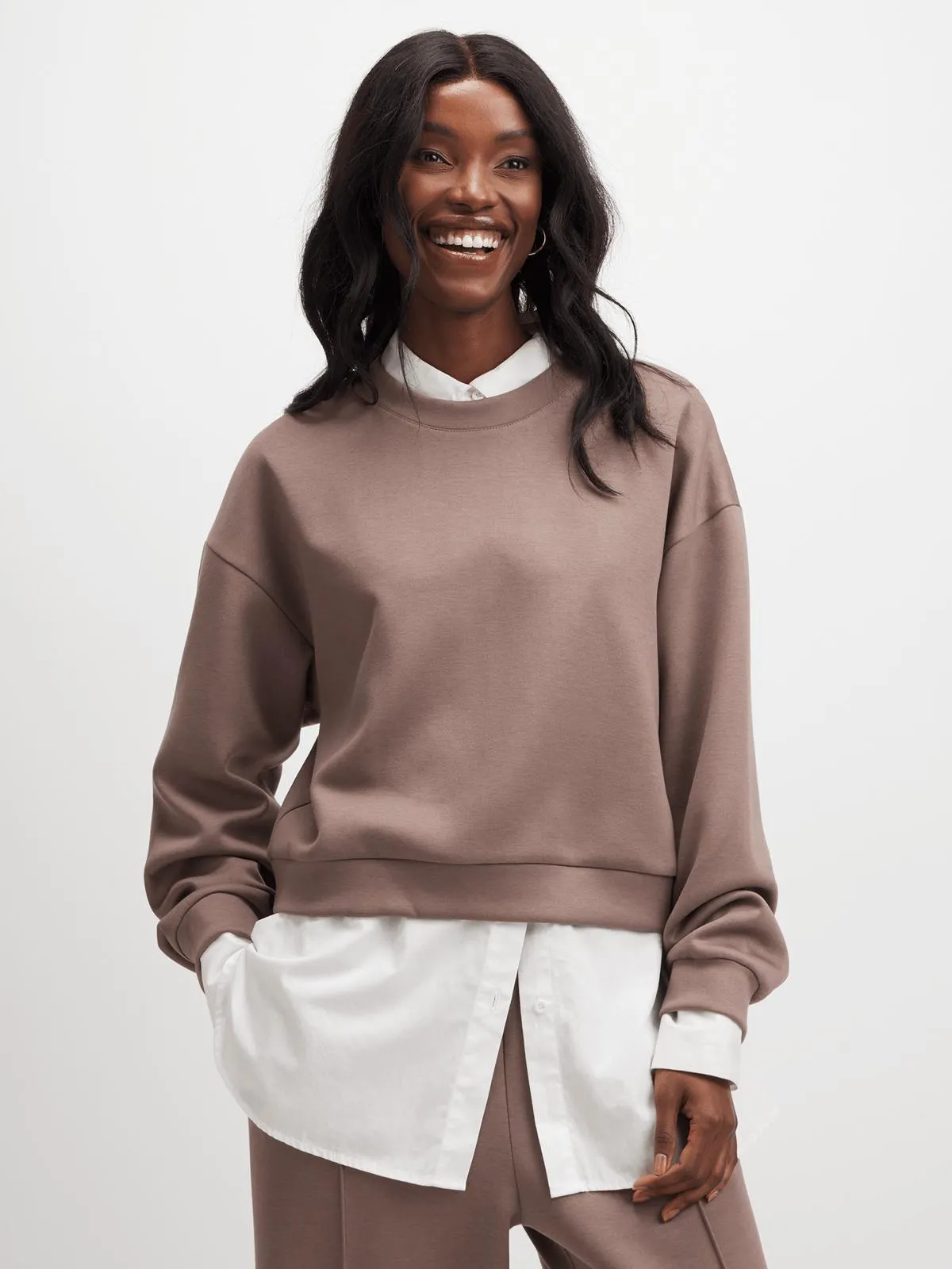 Exact Women's Brown Boxy Crop Sweat Top