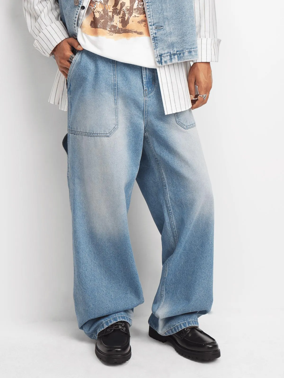 Men's Light Wash Baggy Carpenter Denim Jeans