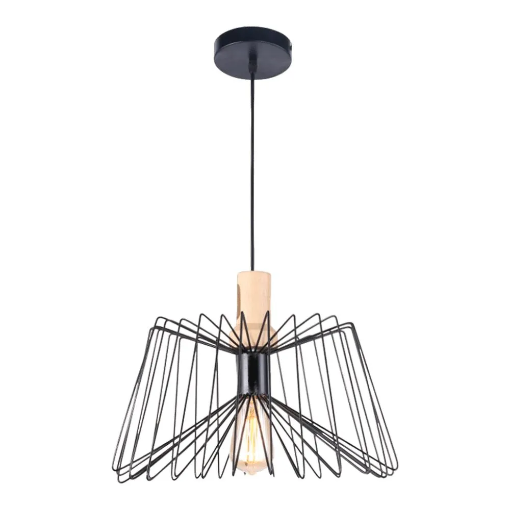 Pendant Lighting – Scandinavian Range – Geometric Black Metal And Wood
