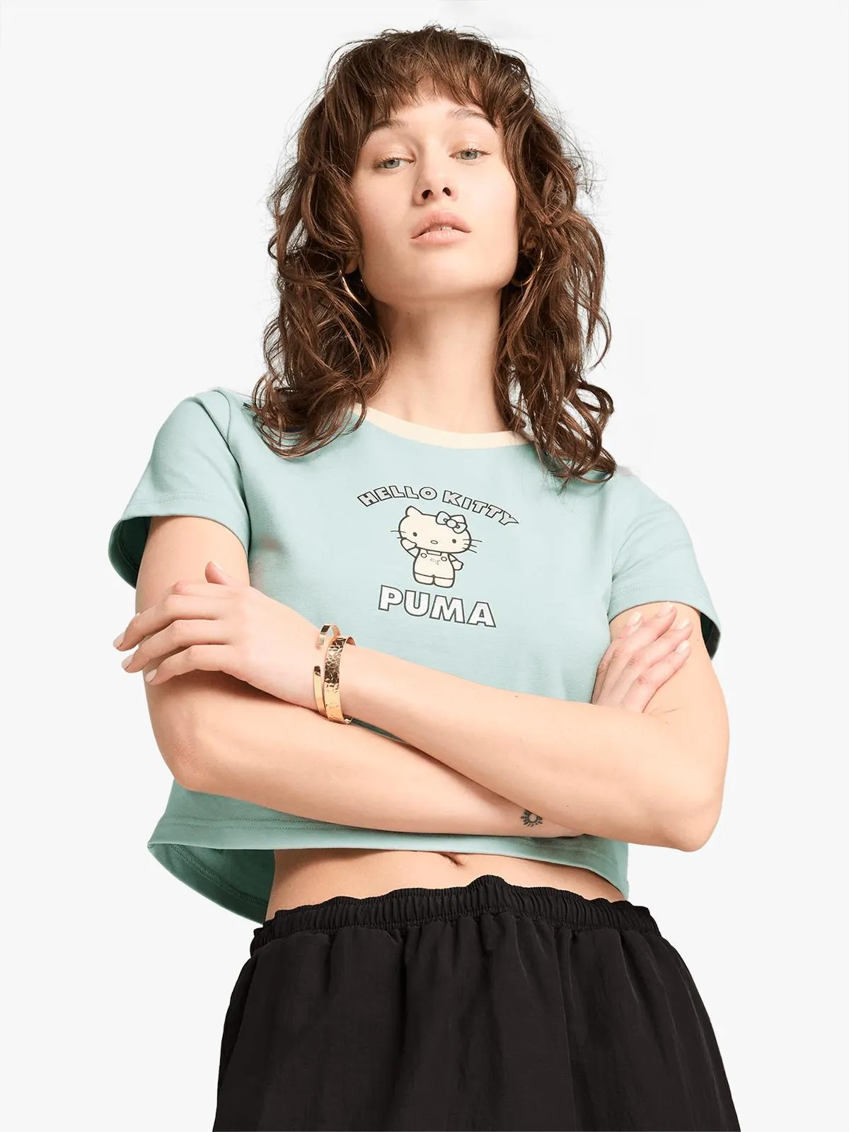 Puma x HELLO KITTY AND FRIENDS Women's Green Cropped T-Shirt