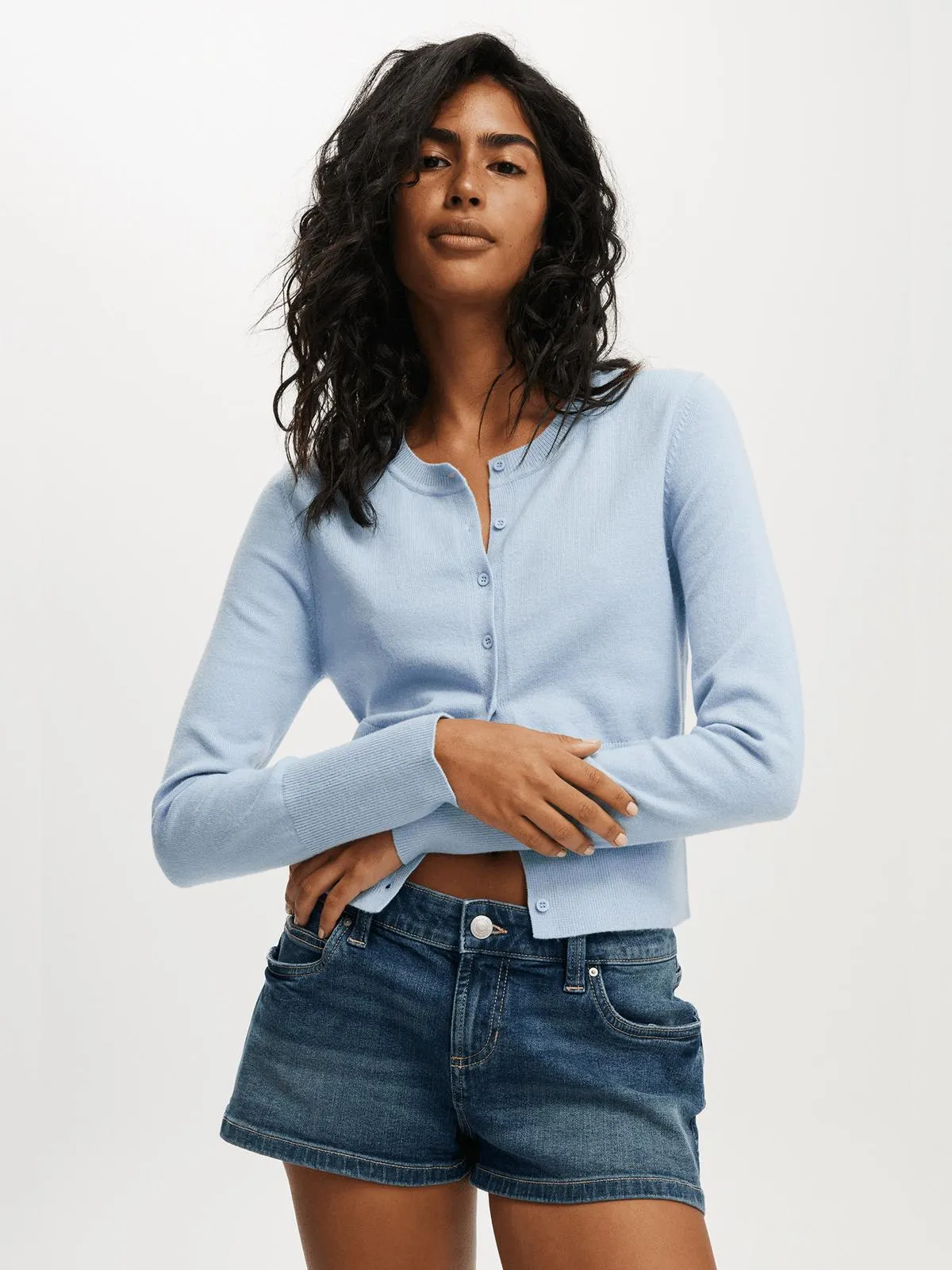 Women's Cotton On Blue Everfine Knit Crew Cardigan