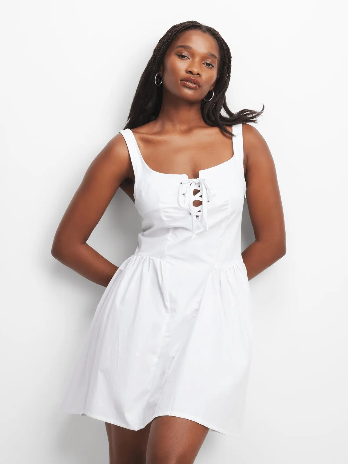 Women's White Bask Lace Up Mini Dress