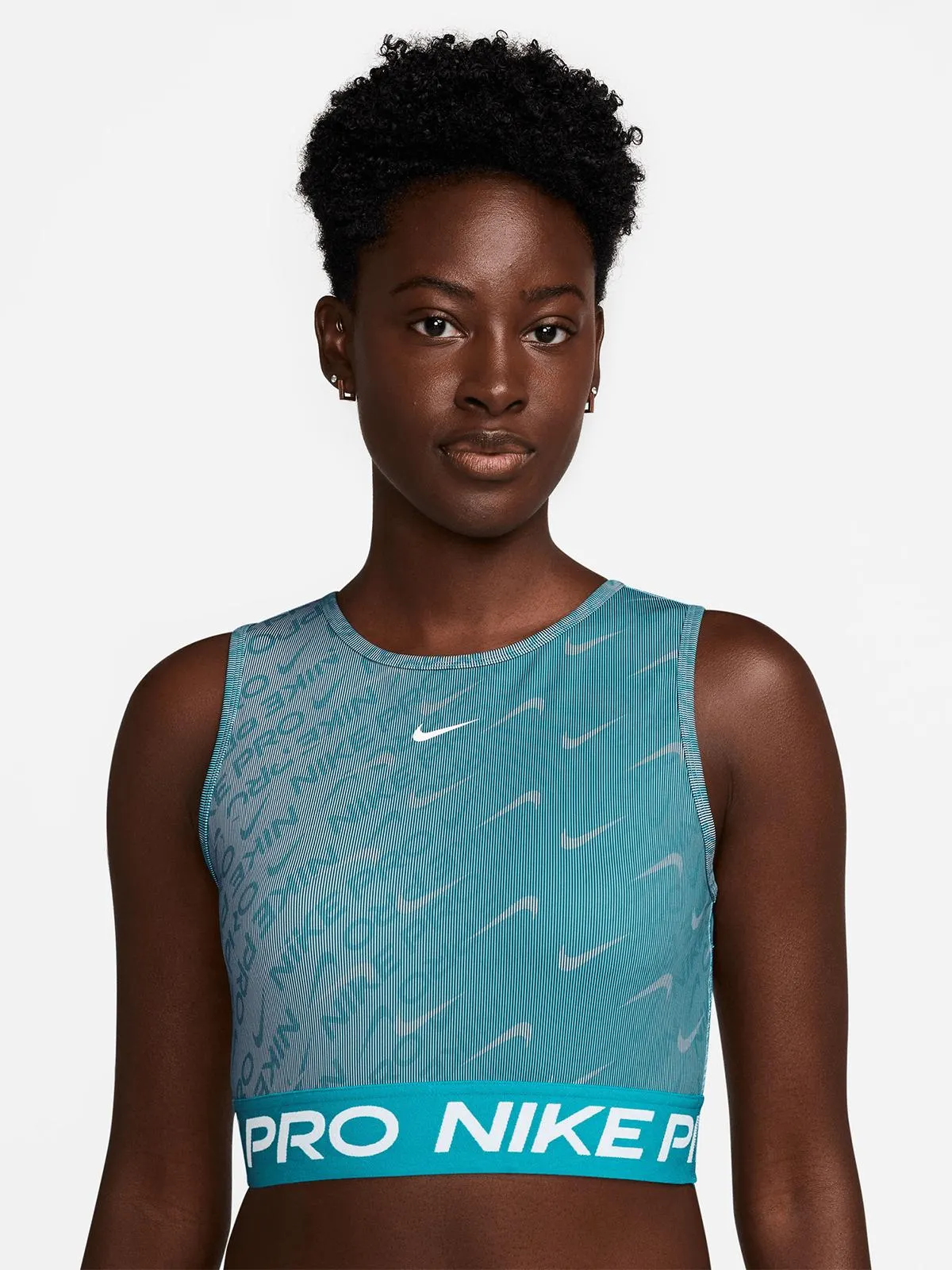 Nike Pro Womens Dri-Fit Printed Dusty Cactus/White Cropped Tank Top