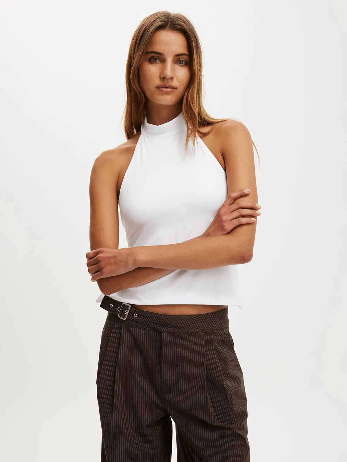 Women's Cotton On White Hold Me Halter Twist Back Top