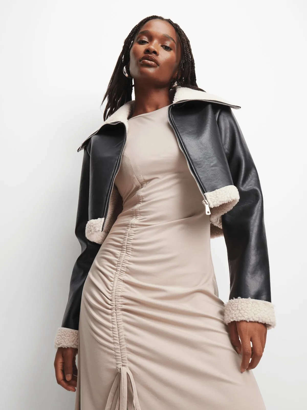 Women's Black Cropped Sherpa Jacket