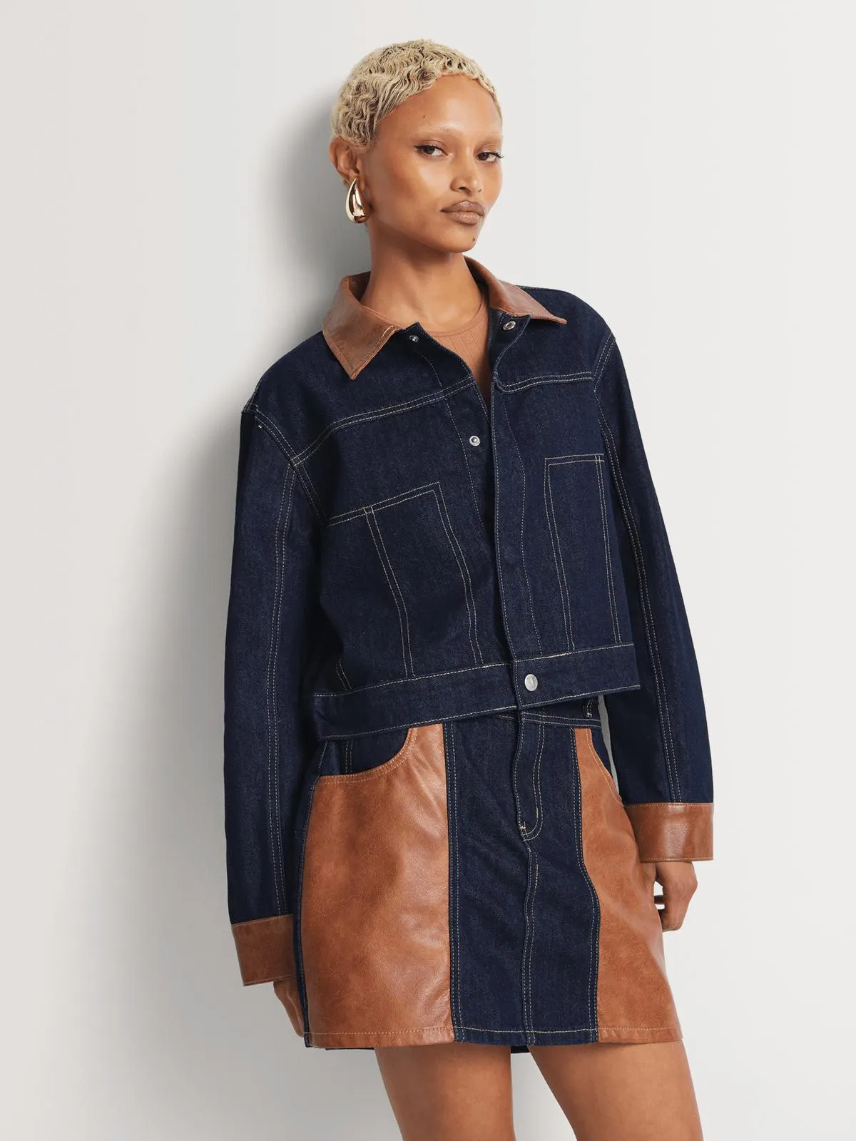 FF Denim Pleather Combo Trucker Jacket