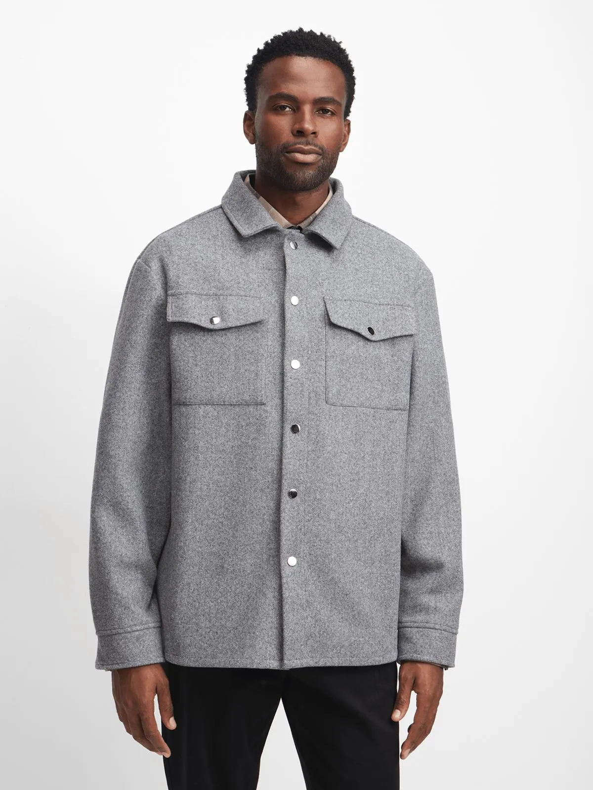 Exact Men's Grey Melange Melton Shacket