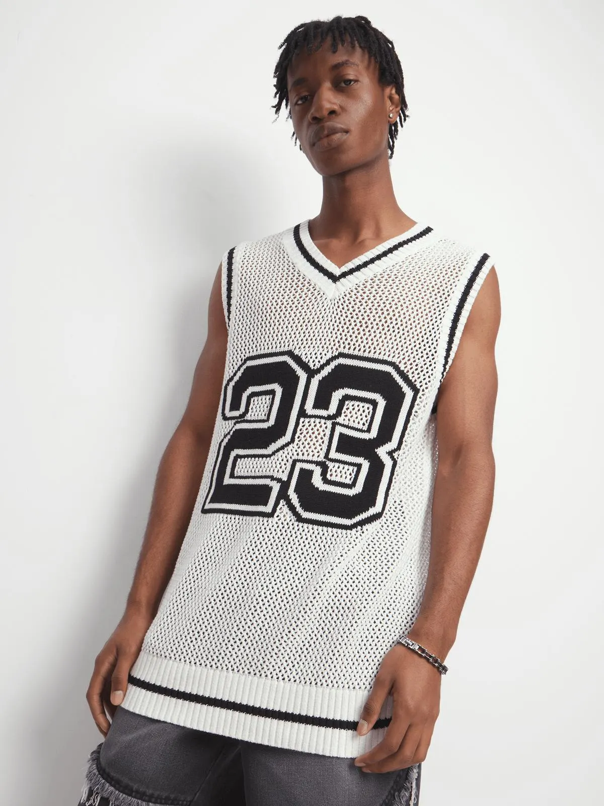 Men's White Graphic Print Vest