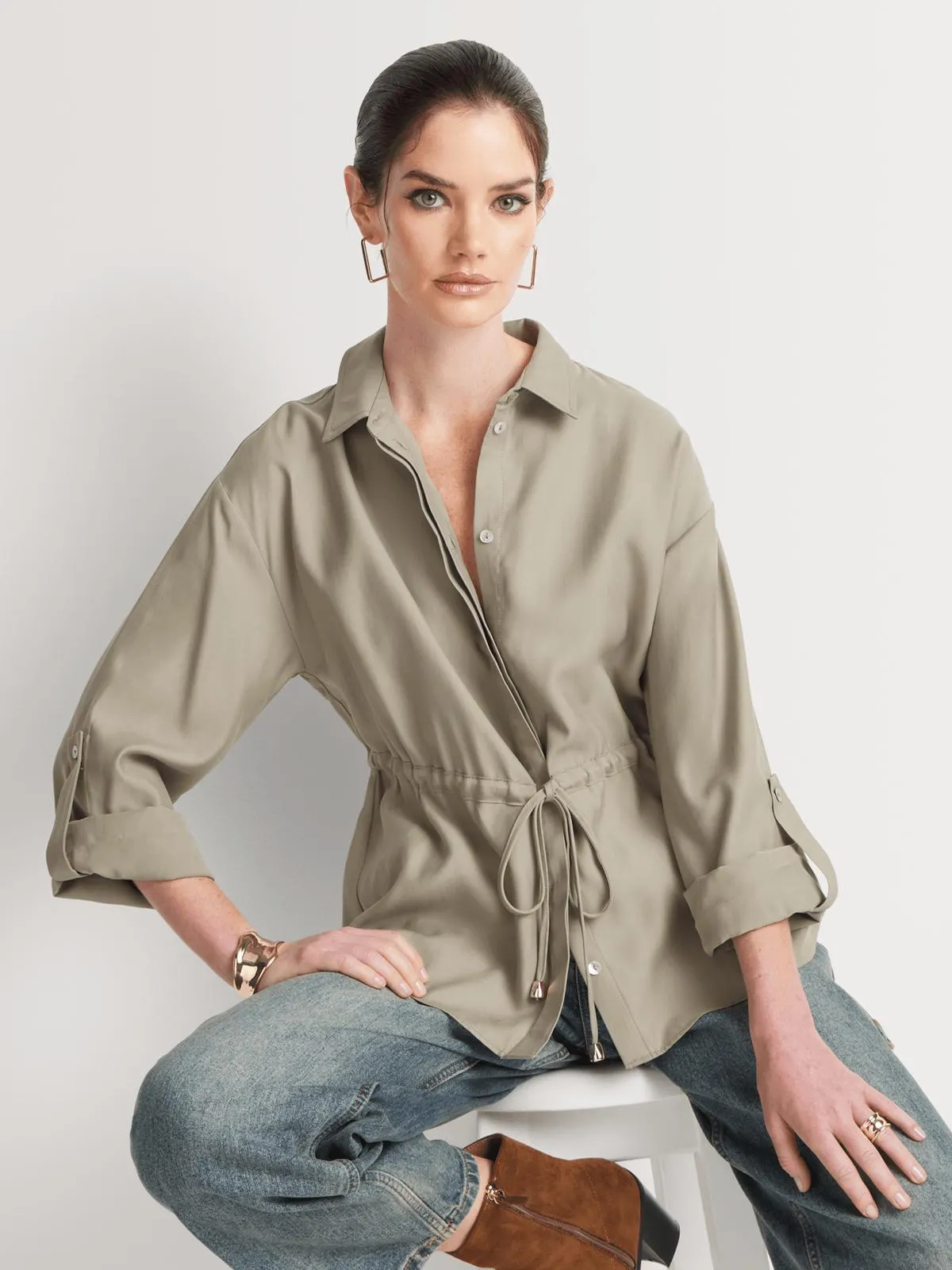 Long Sleeve Drawstring Utility Shirt