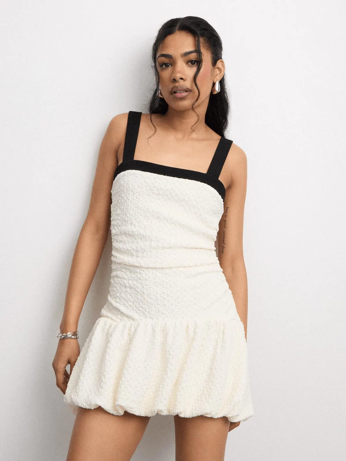 The FIX Women's White Contrast Bubble Mini Dress