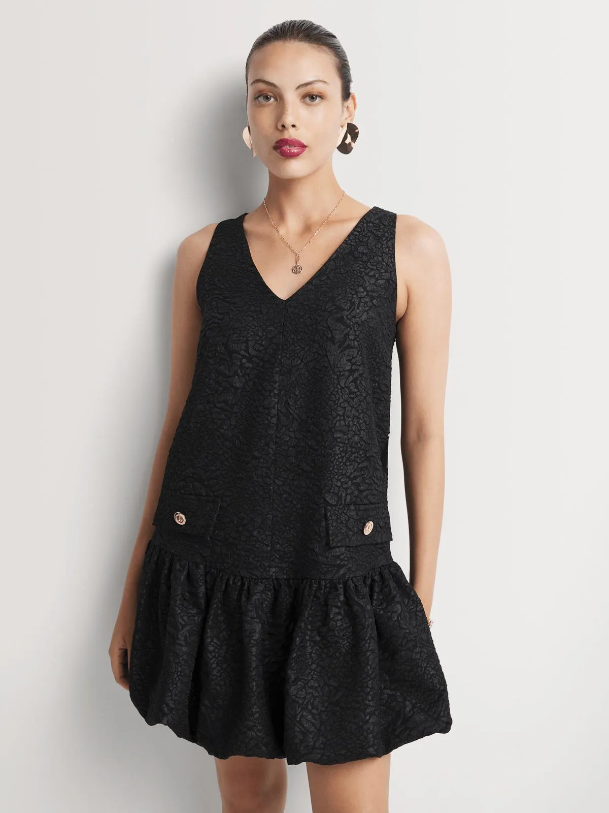 Luella V-Neck Bubble Hem Shift Dress