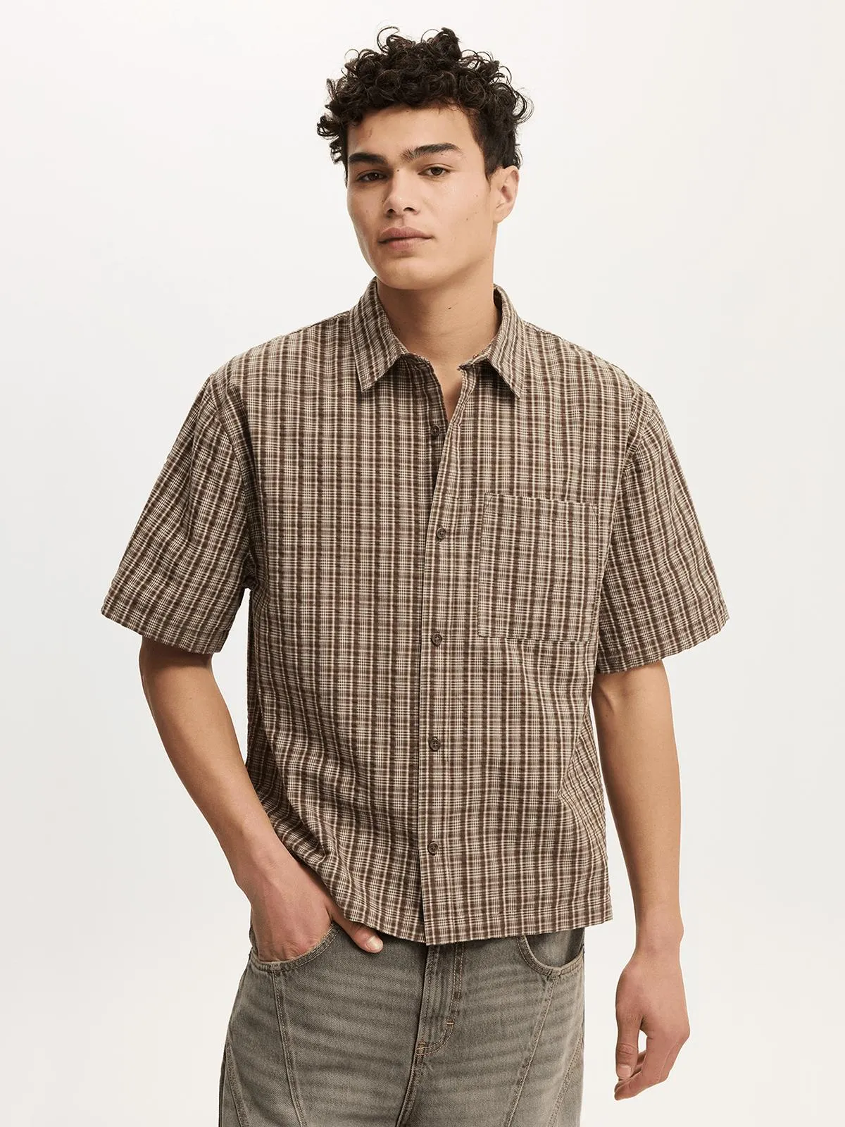 Men's Cotton On Brown Darcy Short Sleeve Shirt