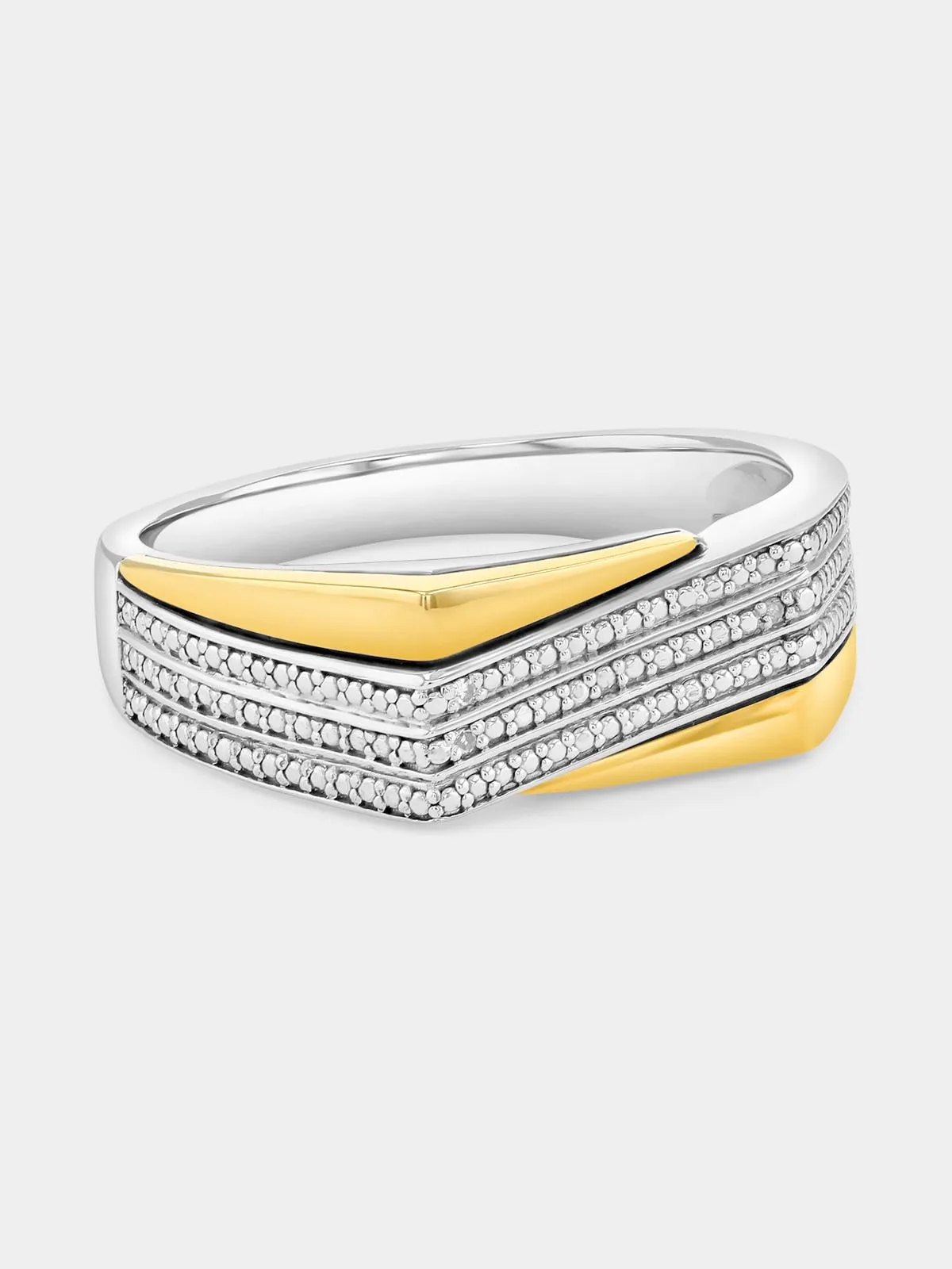 Yellow Gold & Sterling Silver Diamond Diagonal Rows Ring