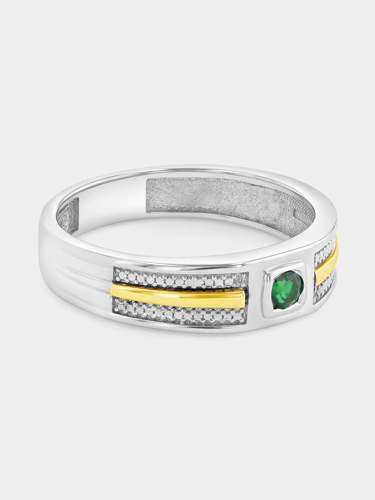 Yellow Gold & Sterling Silver Lab Grown Diamond & Green Onyx Square Ring