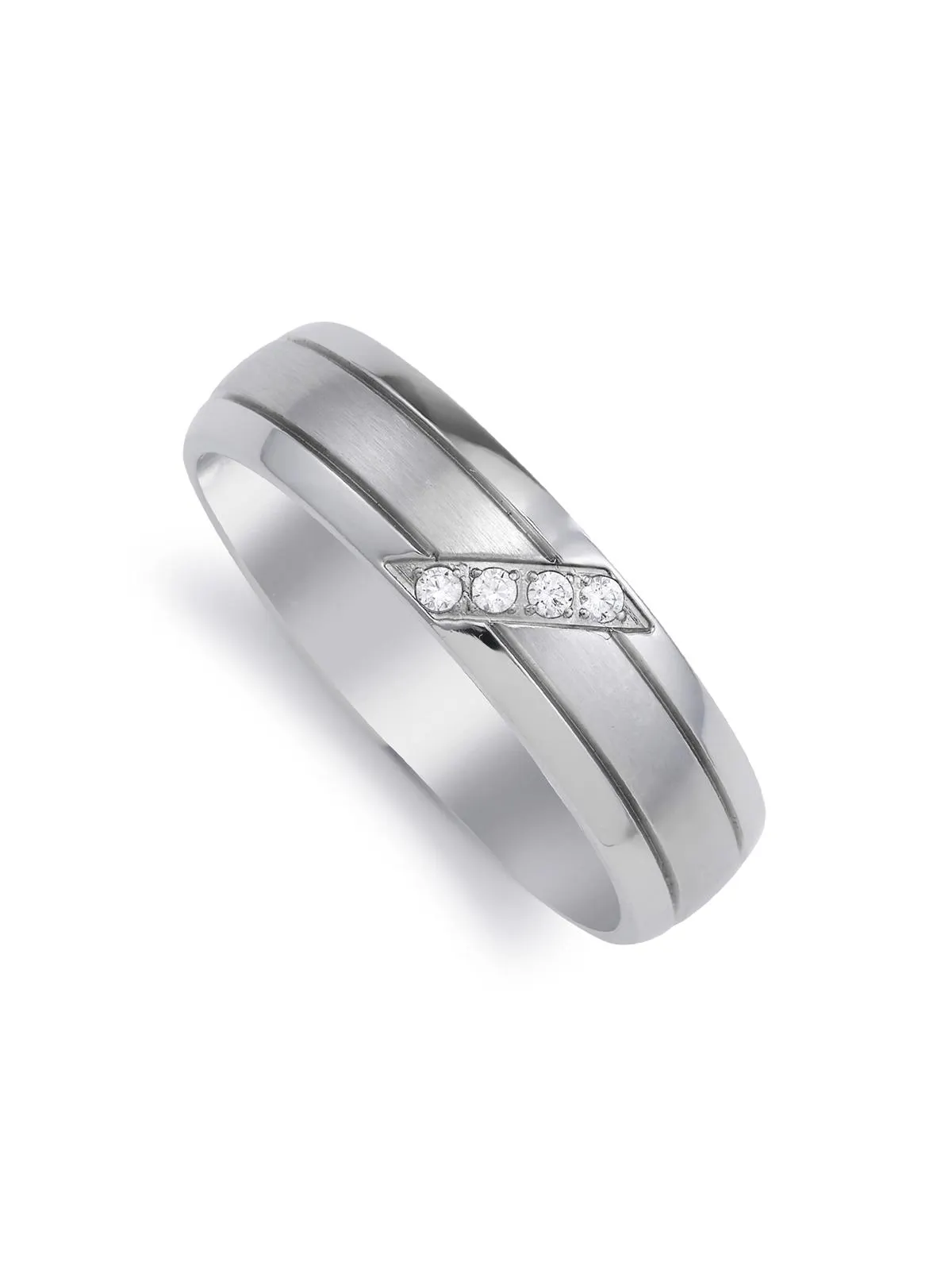 Stainless Steel & Cubic Zirconia Striped Ring