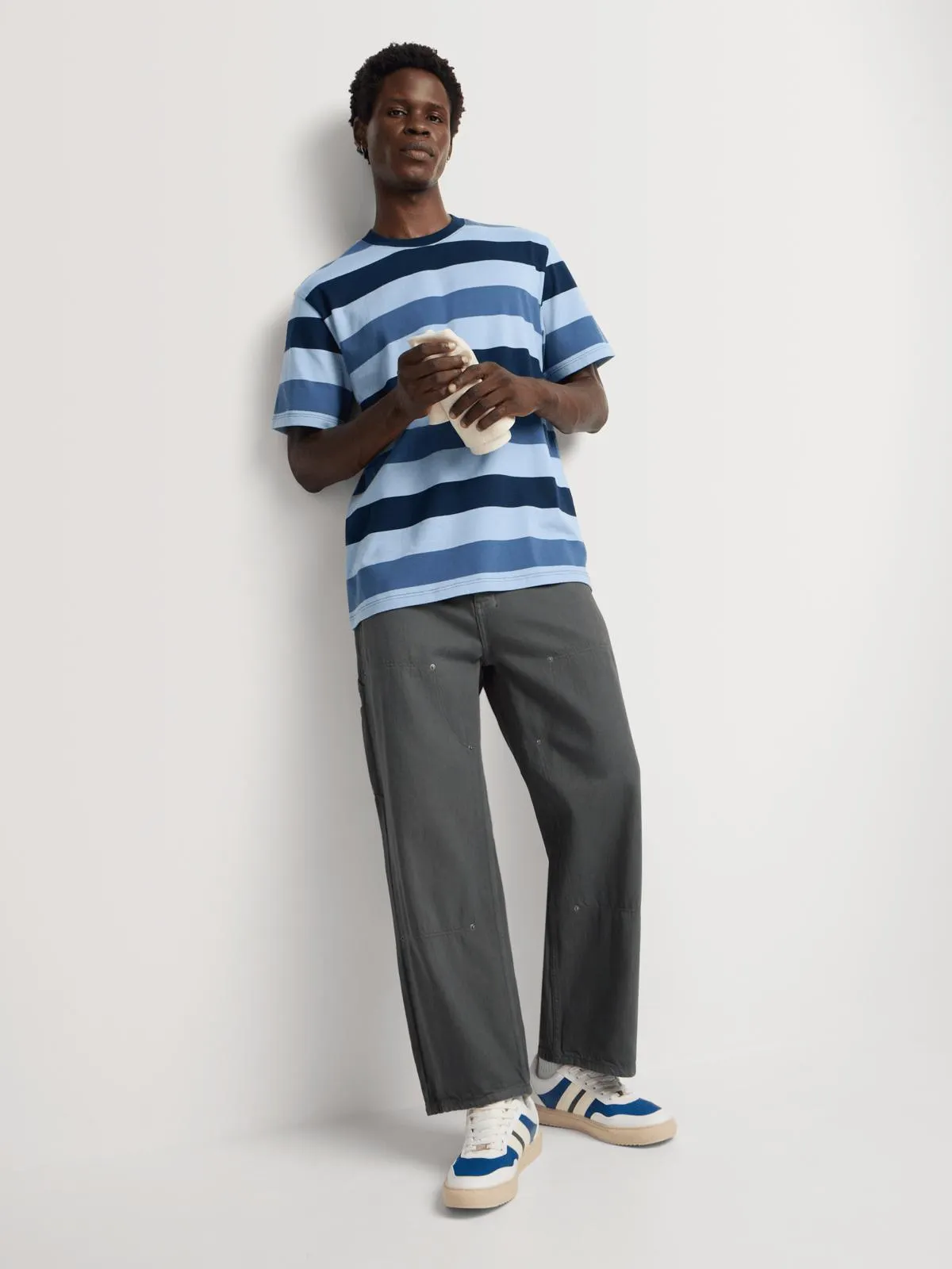 Markham Men's Boxy Fit Stripe Navy T-Shirt