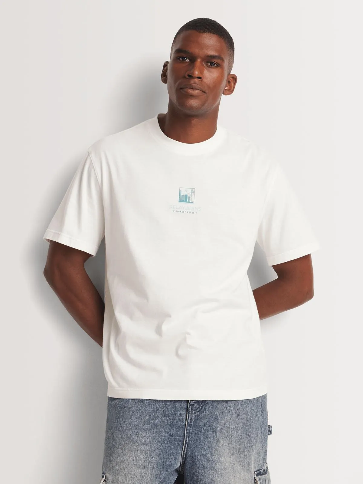 Men's Relay Jeans Regular Back Print Vibe Guide Natural Graphic T-Shirt