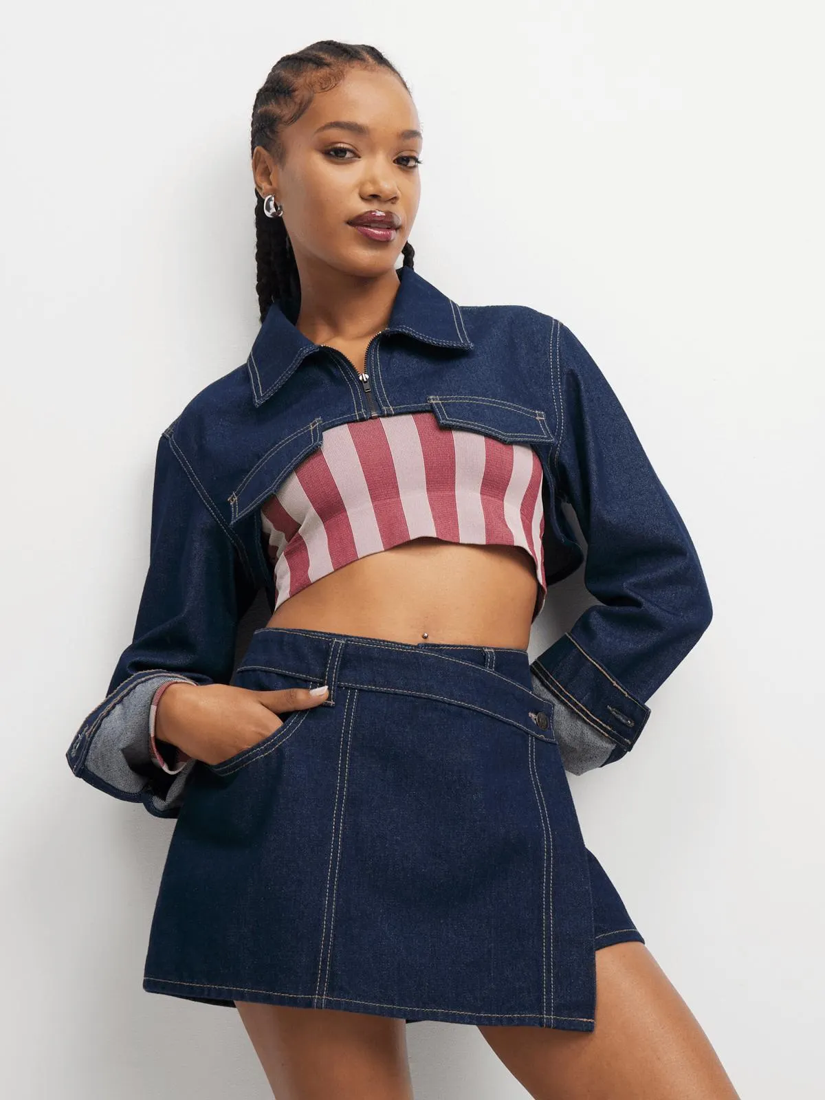 The FIX Women's Dark Wash Extreme Cropped Denim Jacket