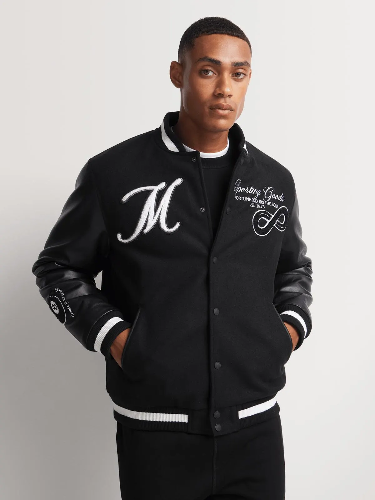Men's Markham Melton Varsity Black Bomber Jacket