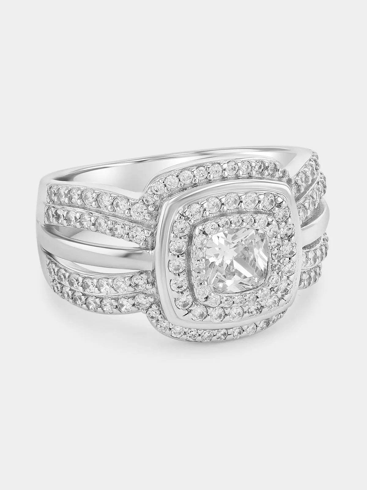 Cheté Sterling Silver Cubic Zirconia Cushion Triple Halo Necklace