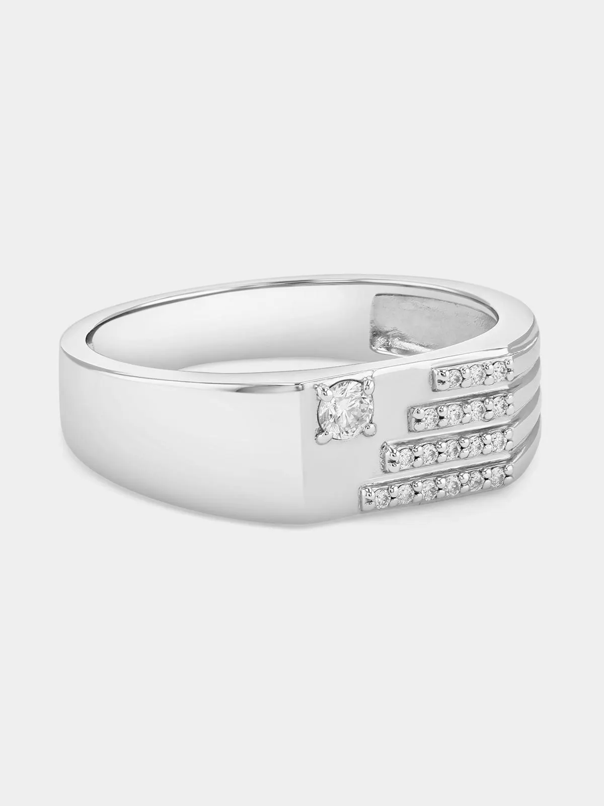 Sterling Silver Lab Grown Diamond Solitaire Horizontal Rows Ring