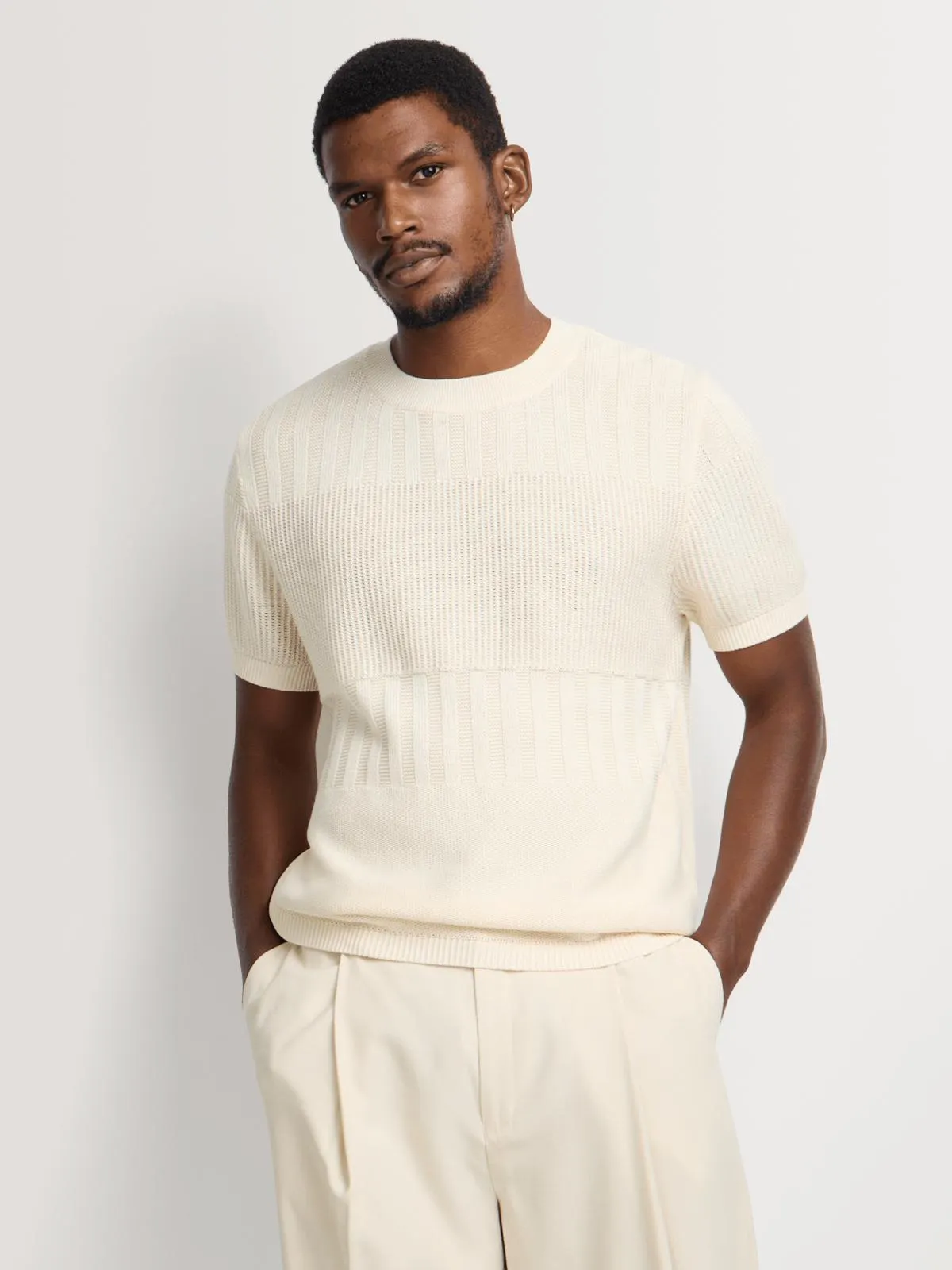 Markham Men’s Regular Fit Texture Ecru Knitwear