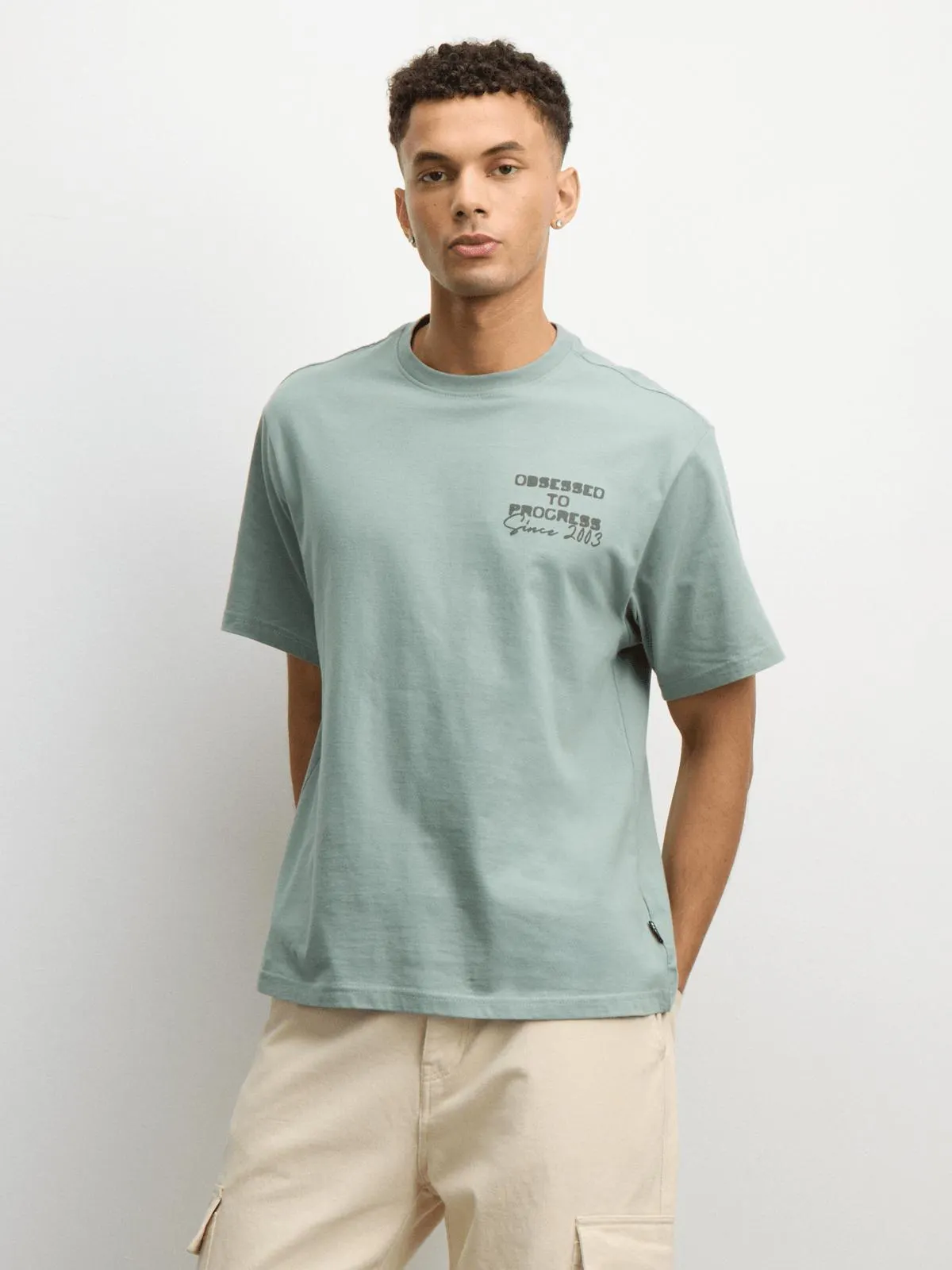 Redbat Men's Obsessed To Progress Green Graphic T-Shirt