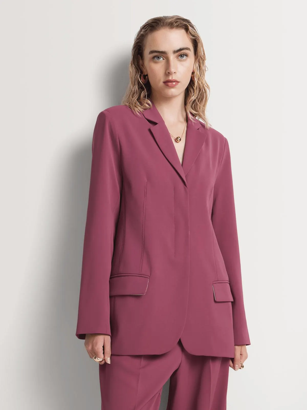 Concealed Placket Single-Breasted Blazer