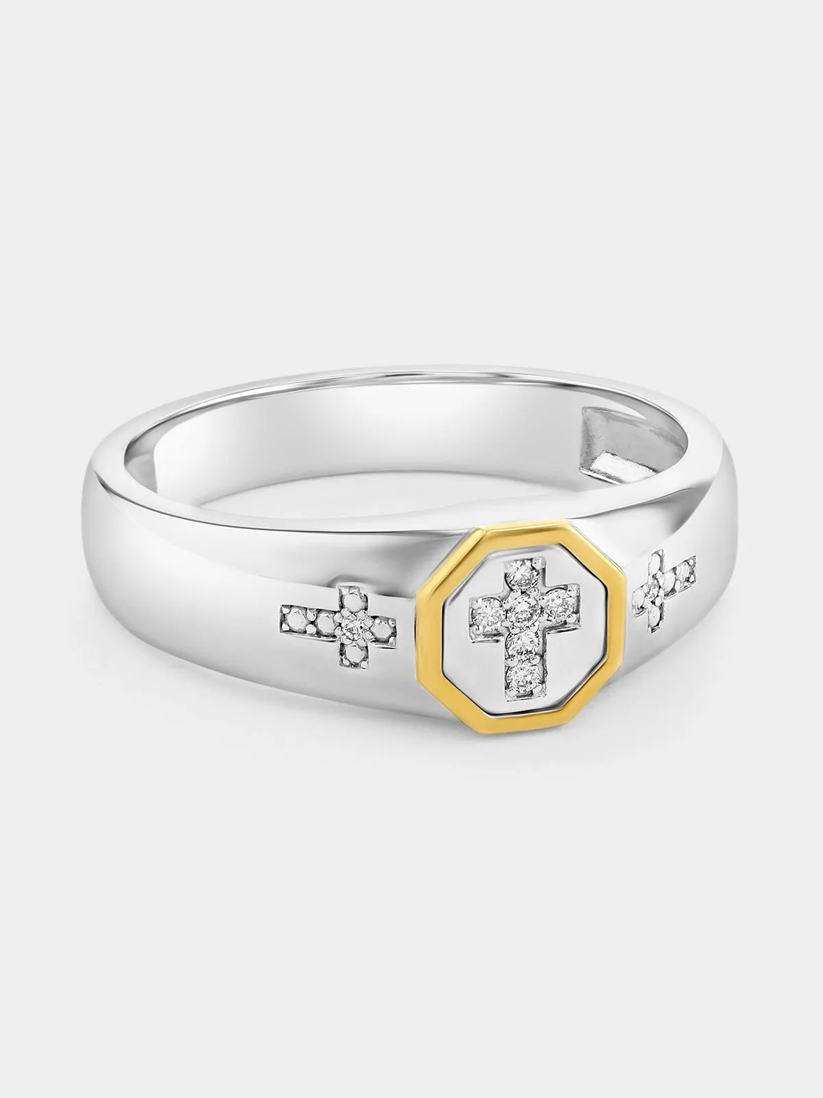 Yellow Gold & Sterling Silver Lab Grown Diamond Cross Frame Ring