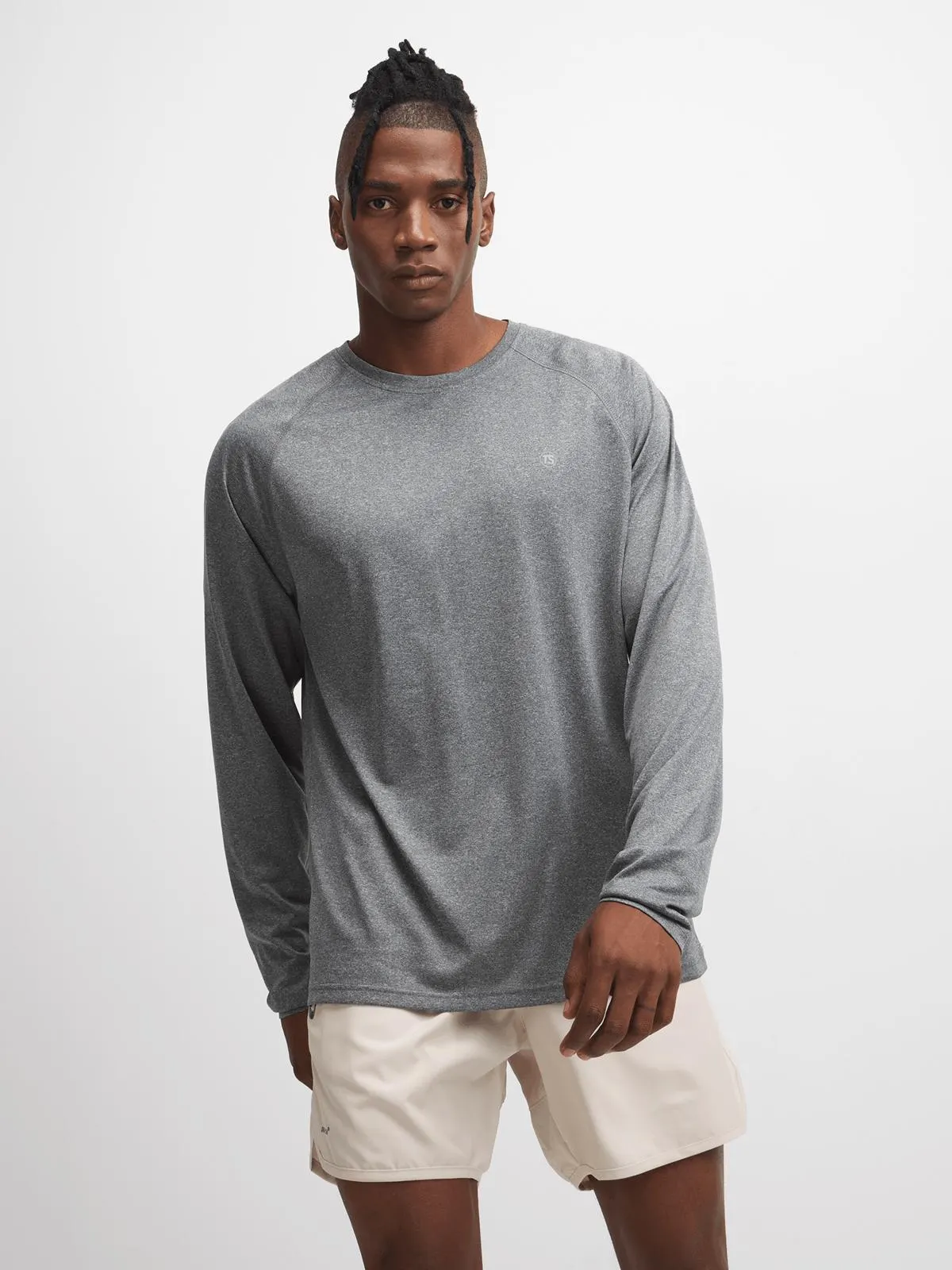 TS Mens Basic Performance Long Sleeve Grey Melange Tee