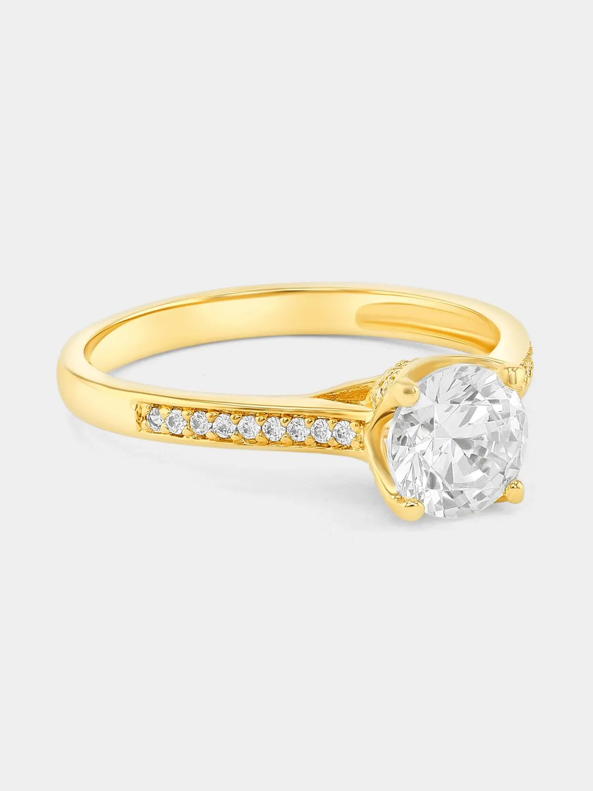 Cheté Gold Plated Sterling Silver Cubic Zirconia Solitaire Pavé Ring