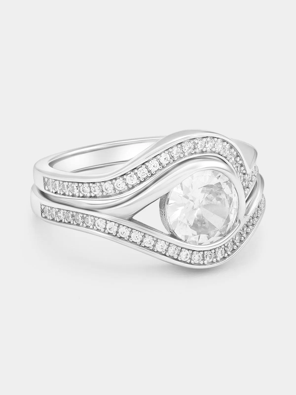 Sterling Silver Cubic Zirconia Round Solitaire Twinset Ring