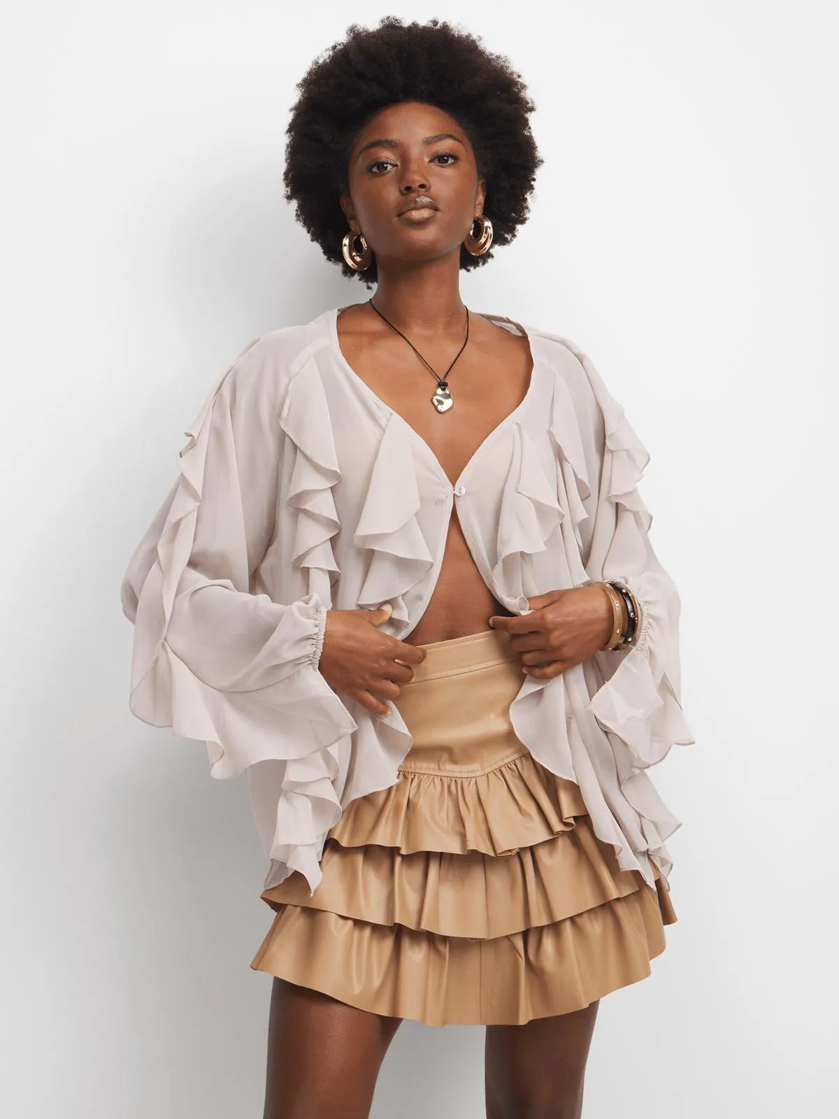 The FIX Women's Stone PU Frilled Mini Skirt