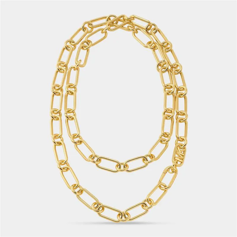Michael Kors Statement Link Collection Gold Plated Empire Link Chain Double Layer Necklace