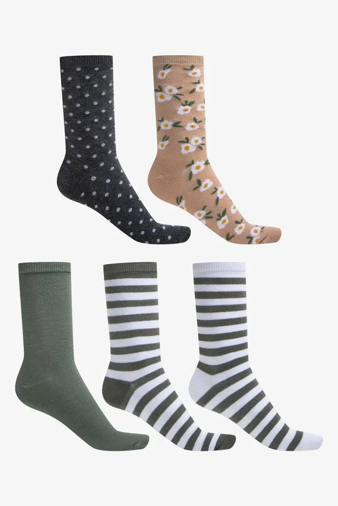 5 Pack Stripe Anklet Socks Green